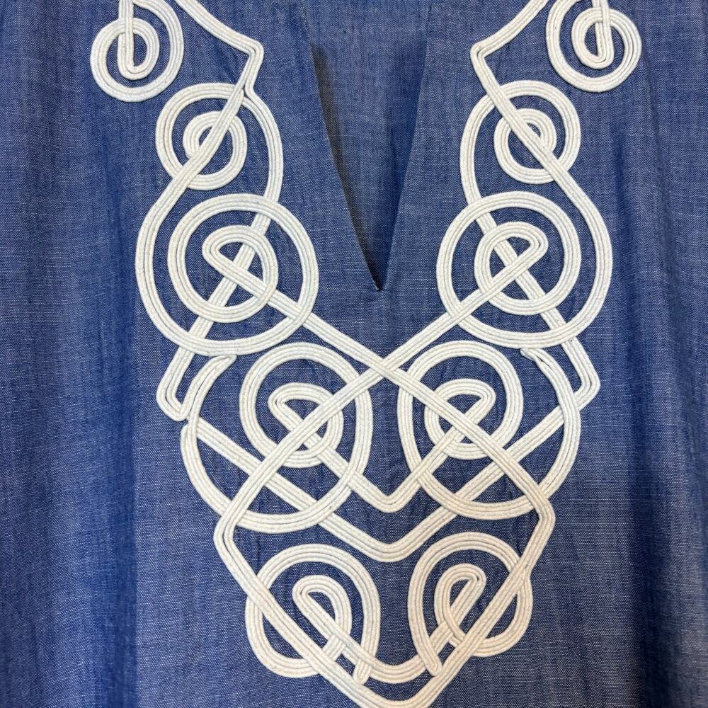 J McLaughlin Pansy Chambray Tunic Midi Dress XS Embroidered Side Slits Coastal - Picture 9 of 13